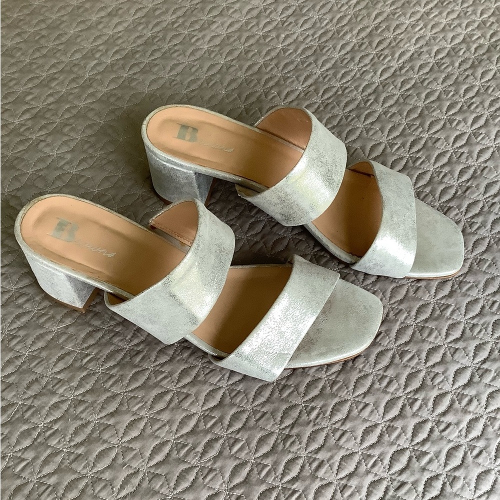 Elegant Silver Women's Heeled Sandals, Sz 39